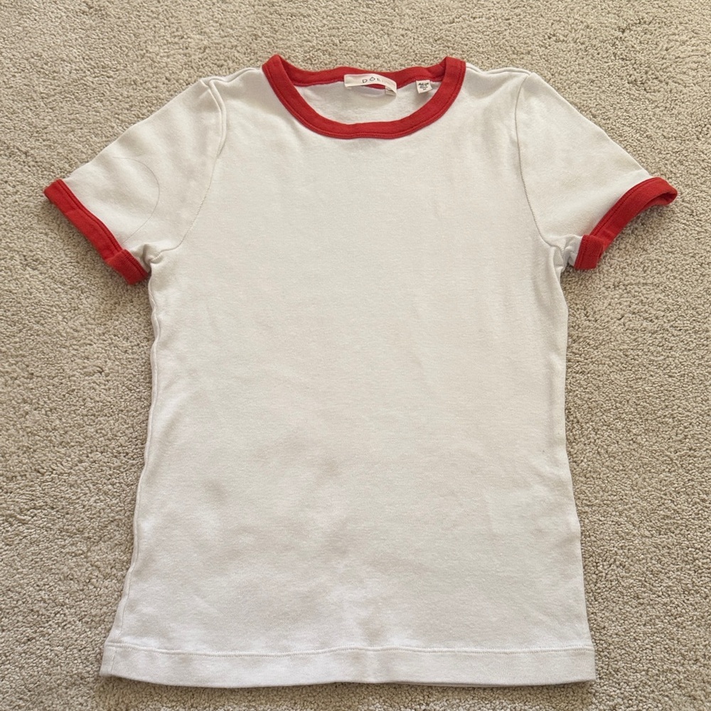 Doen White Tee with Red Ringer Trim - Kids